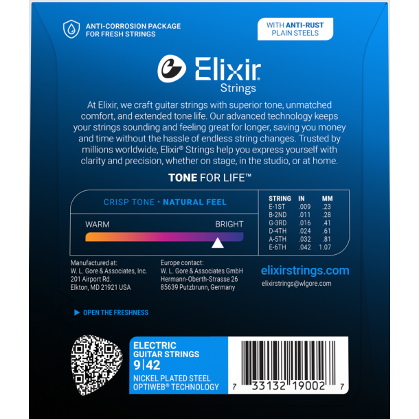 Elixir Optiweb Electric Nickel Plated Steel 19002 Super Light 09-42